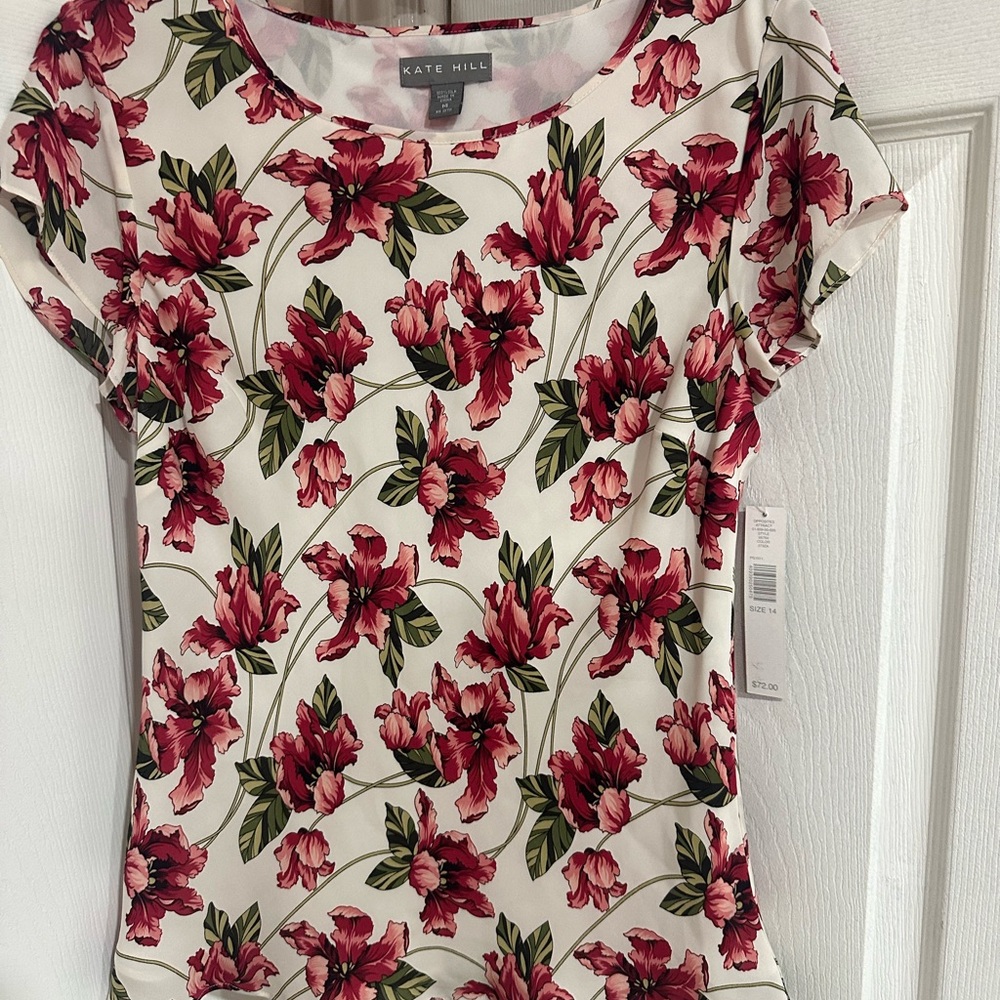 Kate Hill Floral Print Women's Top - Red and Green